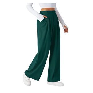 Halara Flex Green Waffle Knit Wide Leg High Waist Pants Women's XL NWT